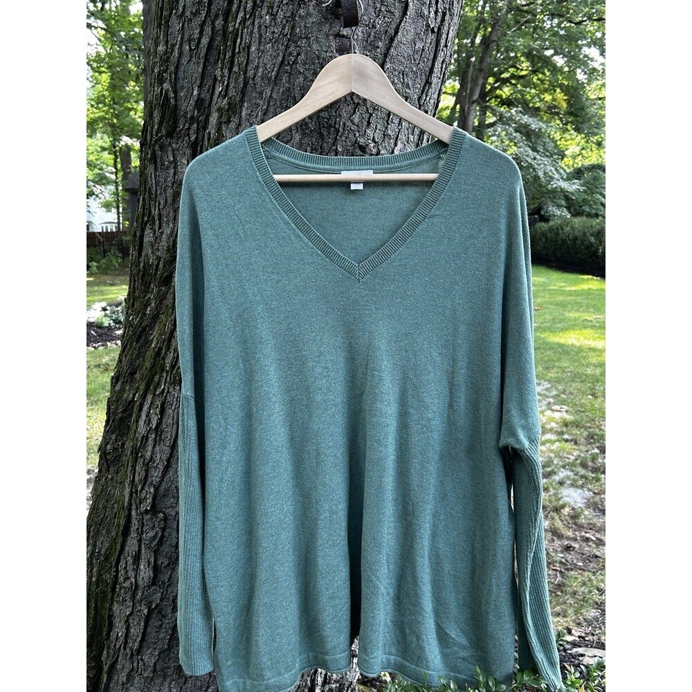 J.Jill Sweater Size Large V-Neck Sage Green Cotton Silk Wool Classic Preppy
